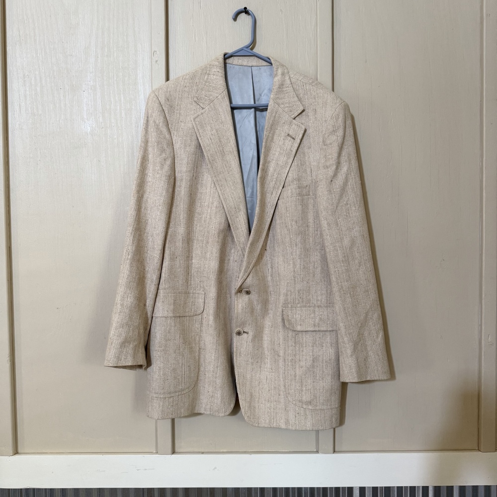 Lands' End Blazer Mens 46L Beige Silk Tweed Two Button Sport Coat Jacket Summer